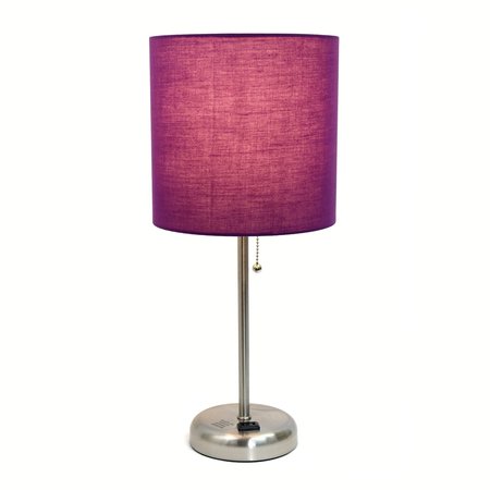 Limelights Stick Lamp with Charging Outlet and Fabric Shade, Purple LT2024-PRP